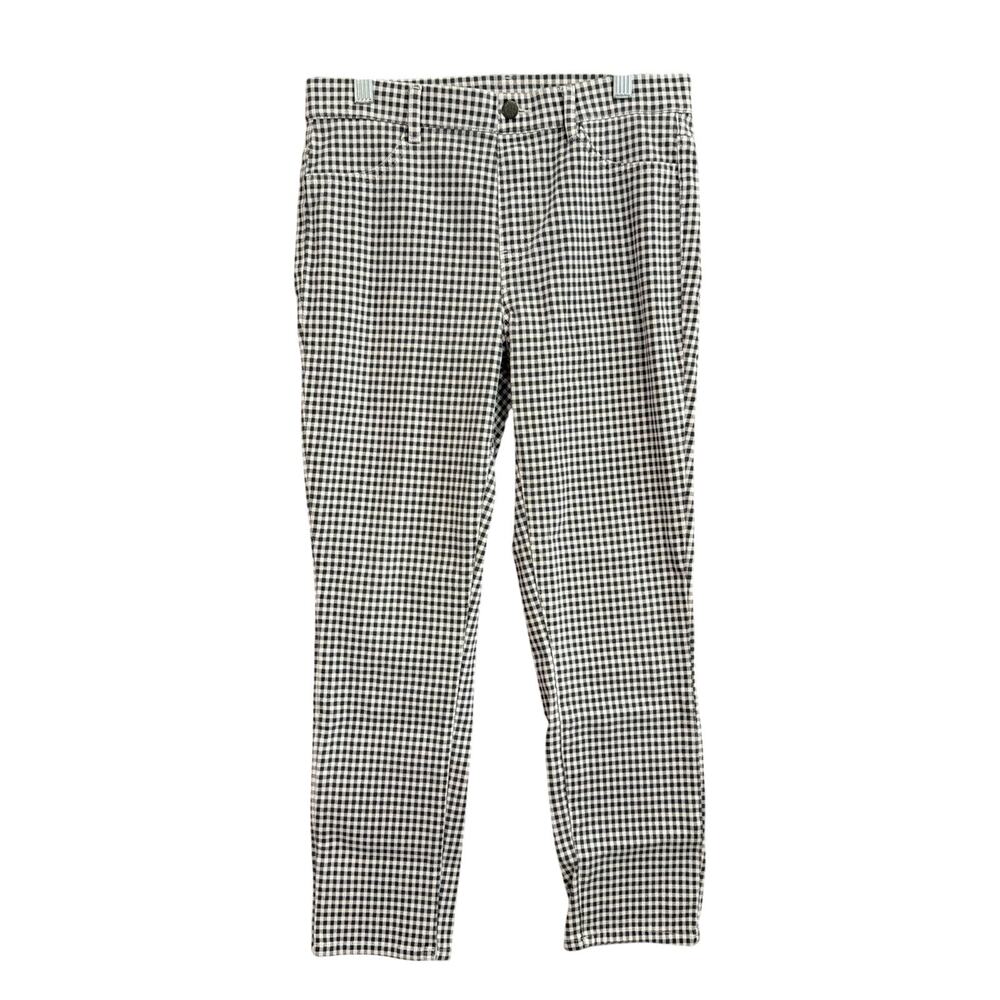 Uniqlo Womens Pants Black White Plaid Mid Rise Pull On Trousers Stretch Medium